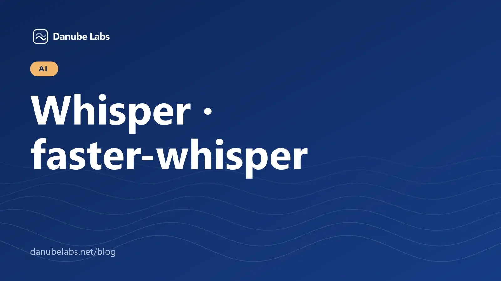 An audio waveform turning into timed transcript lines with two labelled speakers, all inside one laptop