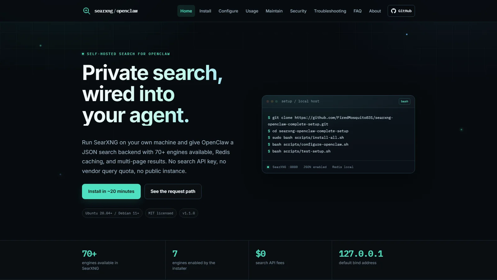 Site-ul de documentație pentru instalarea SearXNG și OpenClaw