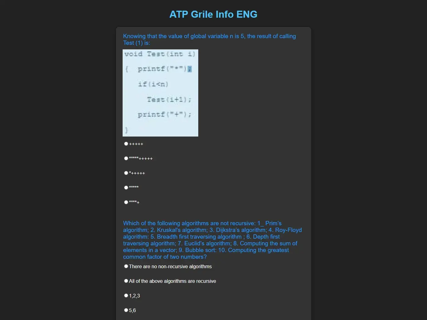 The ATP self-test with code questions