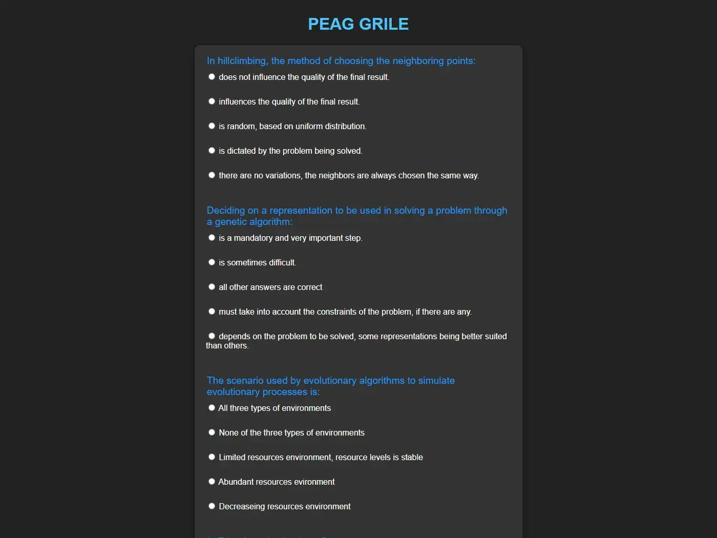 The second PEAG question set on one page